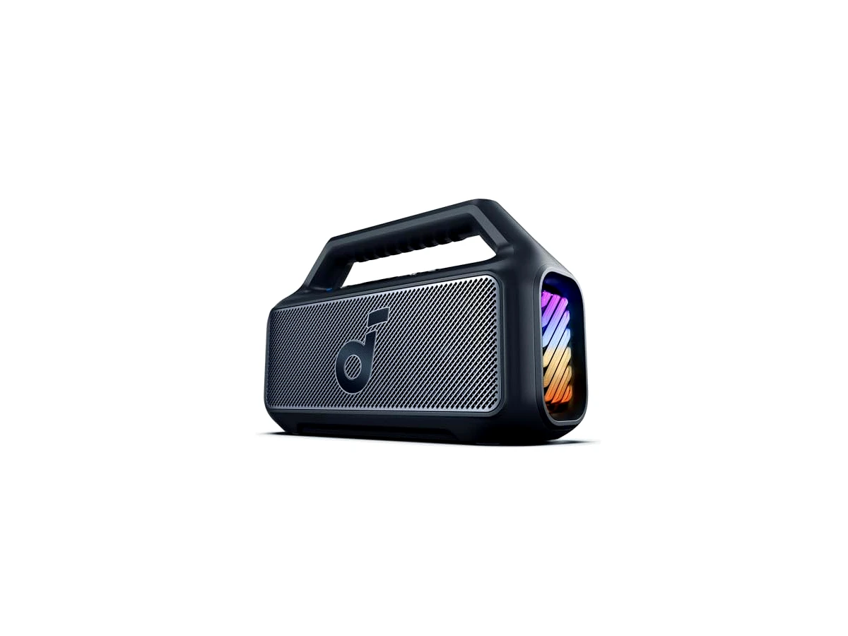 Soundcore Boom 2 da Anker Caixa de Som Portáteis Bluetooth, 80W, Subwoofer, BassUp 2.0, 24H, IPX7, Flutuante, Luzes RGB, USB-C, Equalizador Personalizado, Portátil para Camping e Praia, Preto