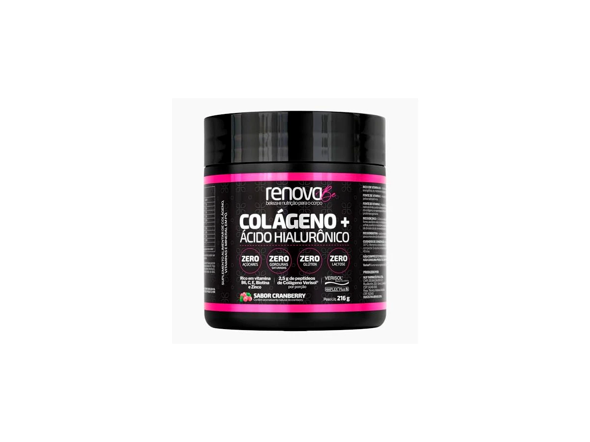 Renova Be Colágeno Verisol + Ácido Hialurônico Haplex Plus Sabor Cranberry (216g)