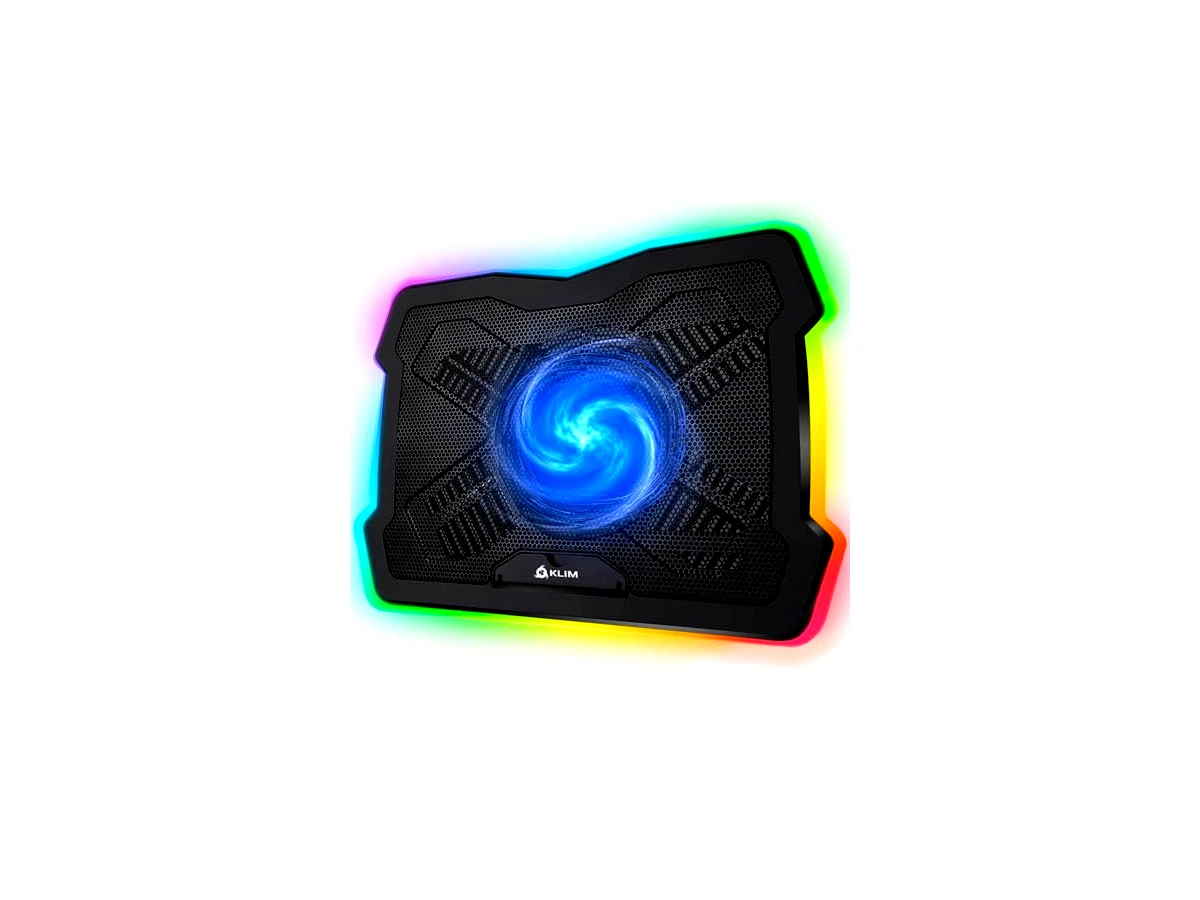 Base cooler para notebook KLIM Ultimate RGB com borda de LED, para jogos, USB, suporte estável e silencioso, compatível com notebooks de até 17 polegadas, Mac, PS5, PS4, Xbox One