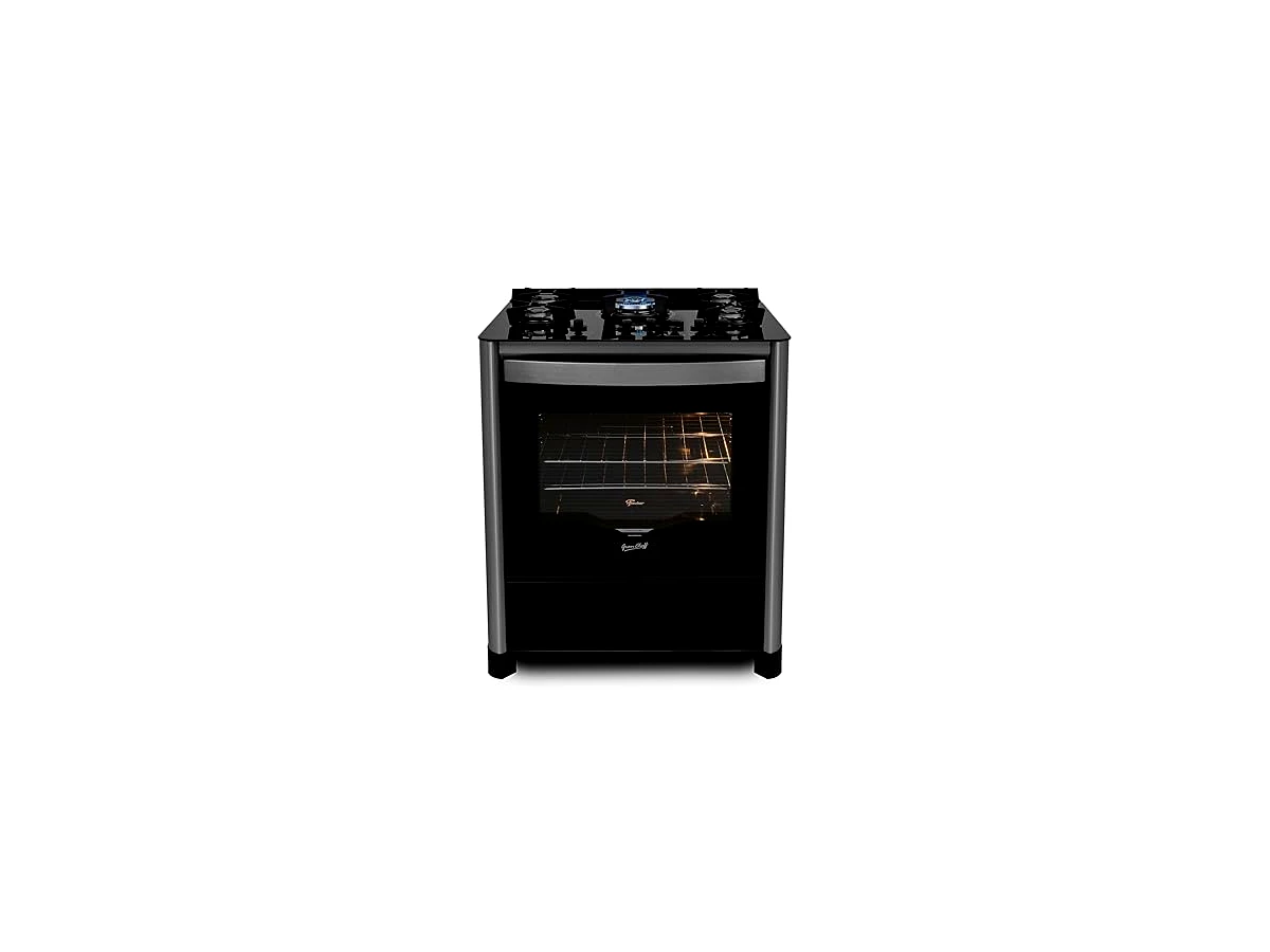Fogão de Piso 5 Bocas Fischer Gran Cheff com Grill e Mesa de Vidro (Modelo 26997-59775)