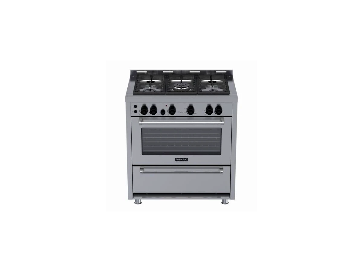Fogão de Piso 5 Bocas Venax Têmis Inox com Trempes de Ferro Fundido e Grill Dourador