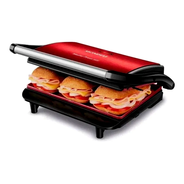 teste Grill e Sanduicheira Mondial 1000W Press Grill Red Ceramic PG-01-RC
