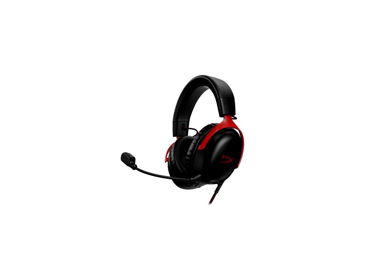 Headset Gamer HyperX Cloud III – Compatível com PC, PS5, Xbox Series X|S, Drivers Angulados de 53mm, Áudio DTS, Microfone de 10 mm, USB-C, USB-A, Fio de 3,5 mm, Vermelho e Preto (727A9AA)