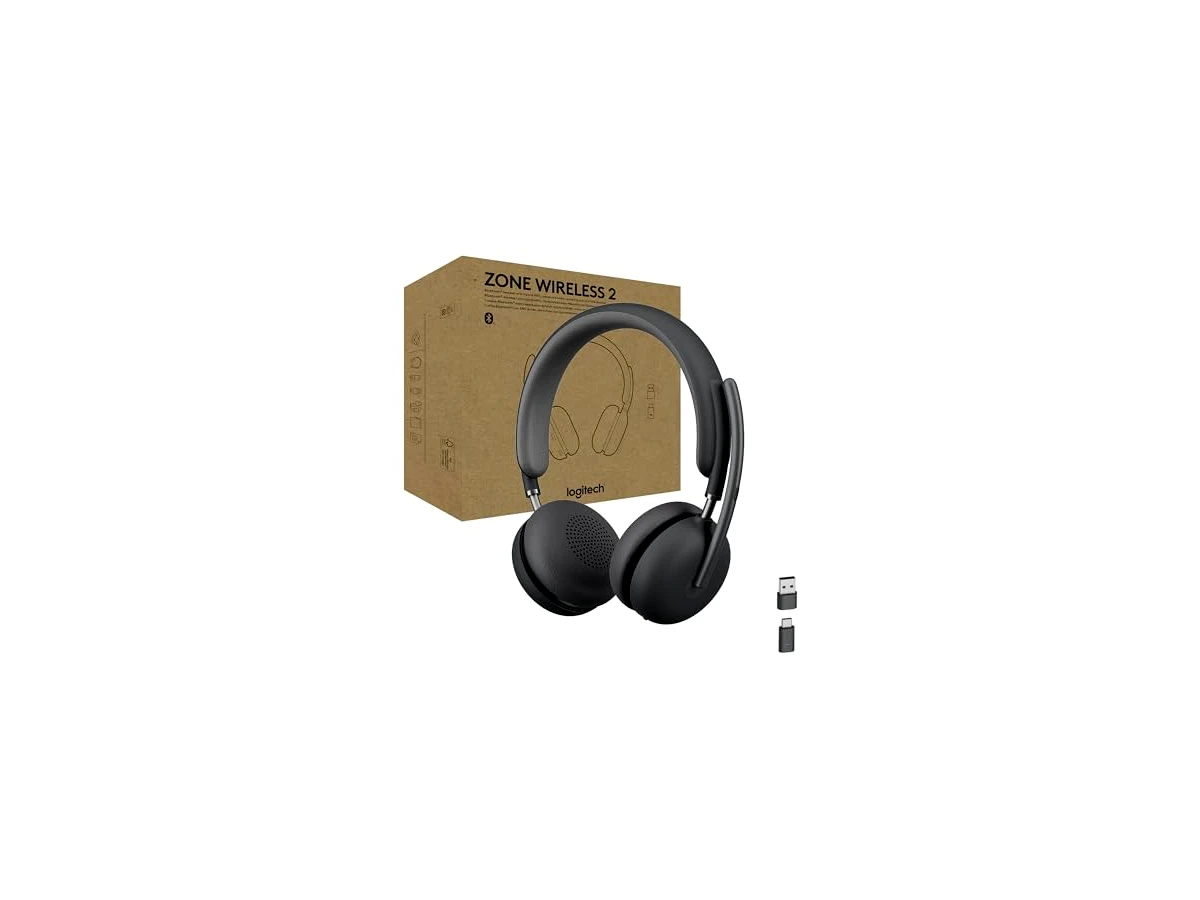 Logitech Fone de ouvido Zone Wireless 2 premium com cancelamento de ruído híbrido ANC, Bluetooth, USB-C, USB-A, certificado para zoom, Google Meet, Google Voice, par rápido, projetado para laptops