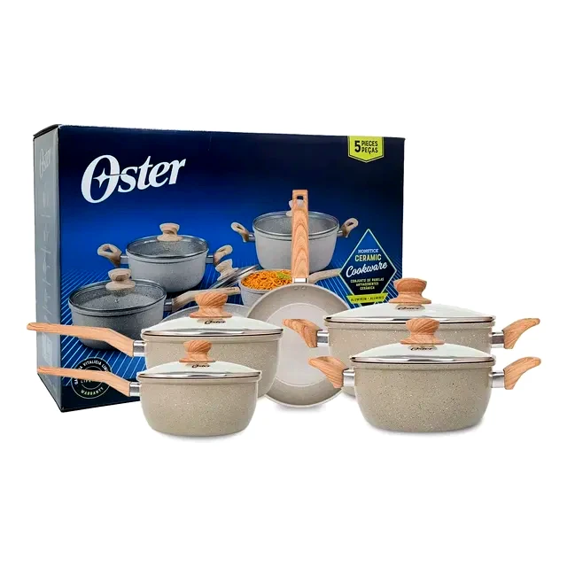 teste Jogo de Panelas Oster 5 Peças Cerâmica Marble Edition